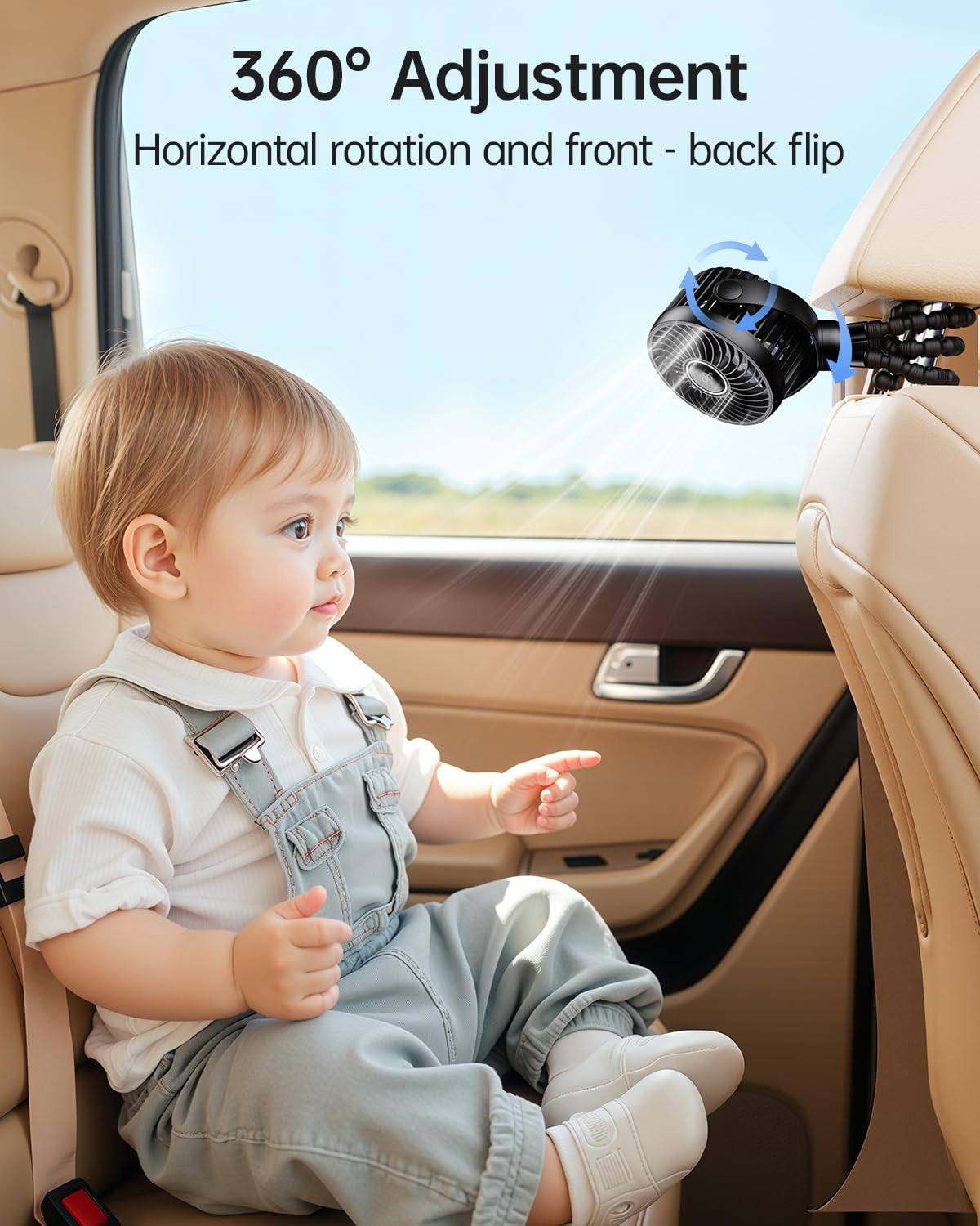Bearwind Mini Stroller Fan uses a rechargeable battery for portable power