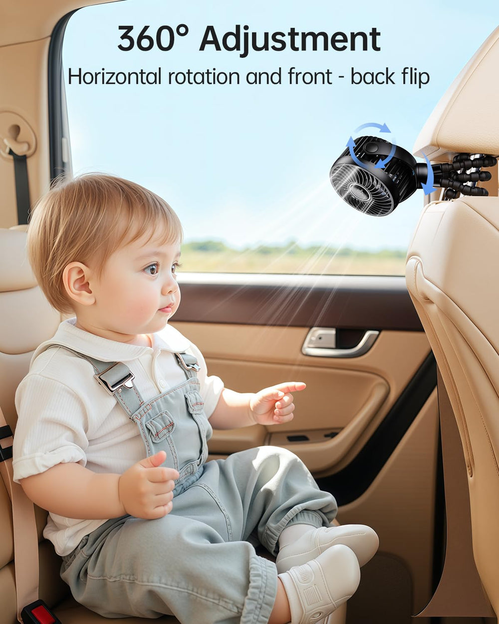 Bearwind Mini Stroller Fan uses a rechargeable battery for portable power