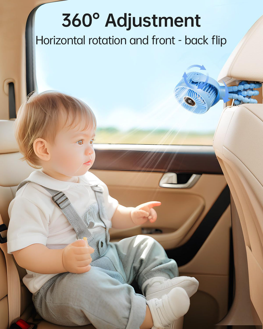Bearwind stroller fan with clip-on tripod for secure attachment