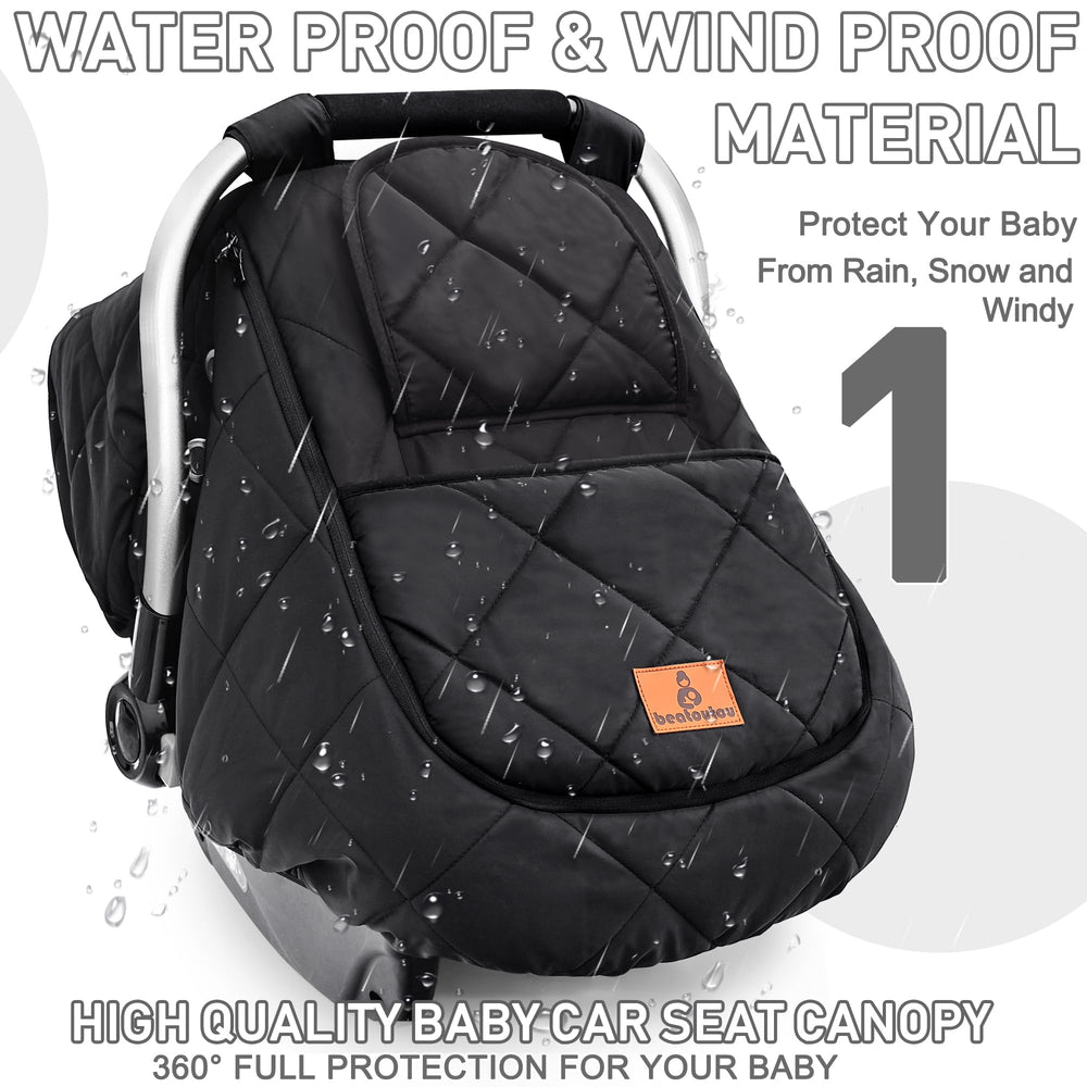 Beatoutou waterproof outside with thick berber fleece inside ensures cozy naps in transit.