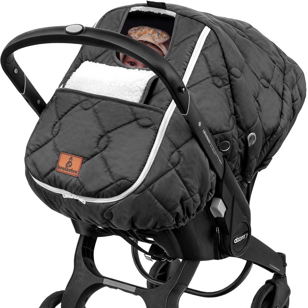 Beatoutou winter car seat cover in black with Doona fit for travel warmth