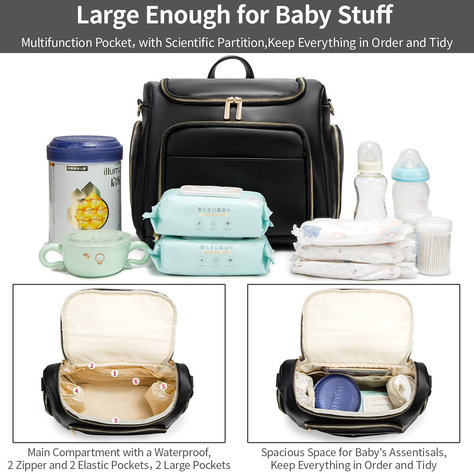 Beaulyn leather diaper bag backpack anti theft pocket secures valuables like your phone