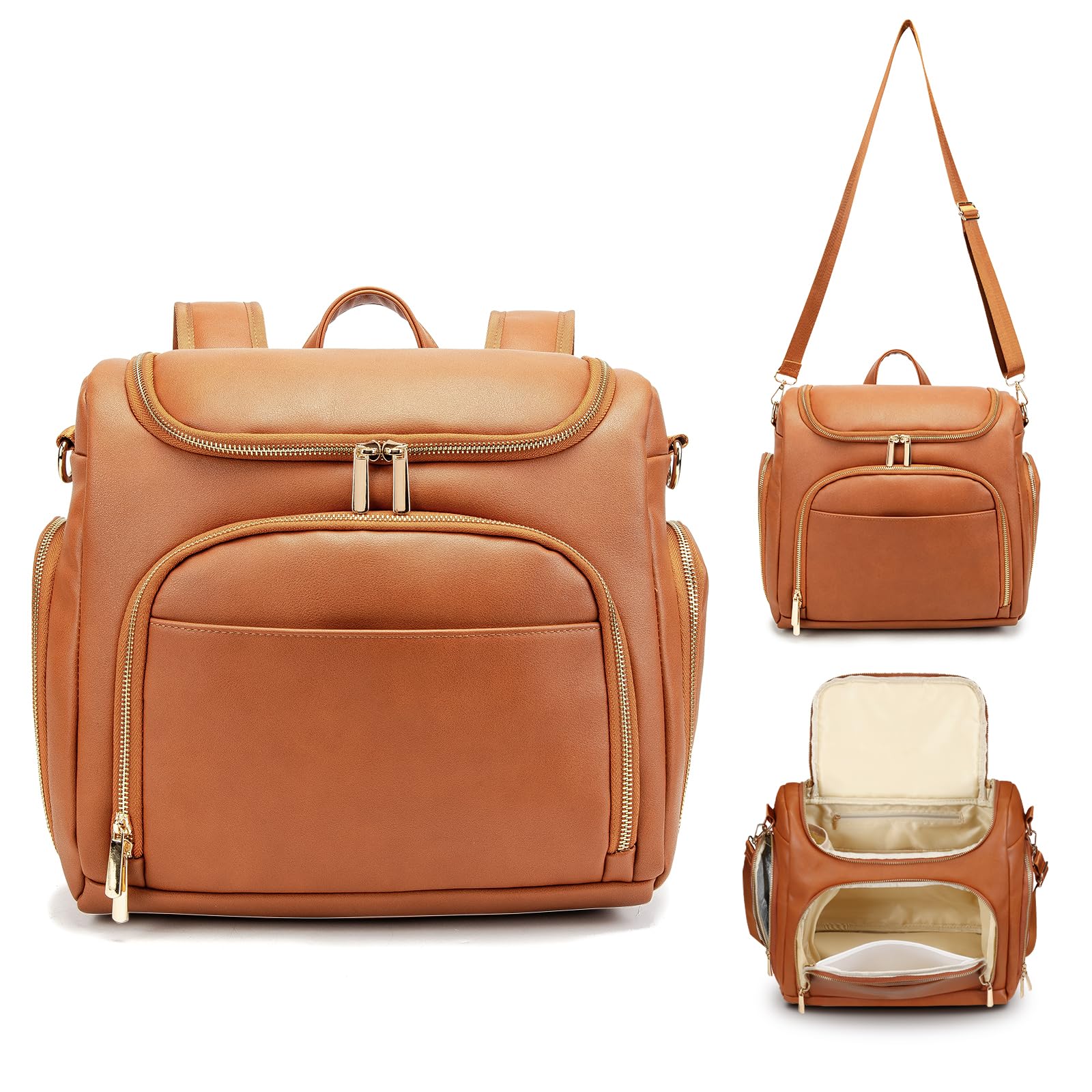 Beaulyn leather diaper bag backpack front pocket for quick access to essentials.