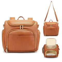 Beaulyn leather diaper bag backpack front pocket for quick access to essentials.
