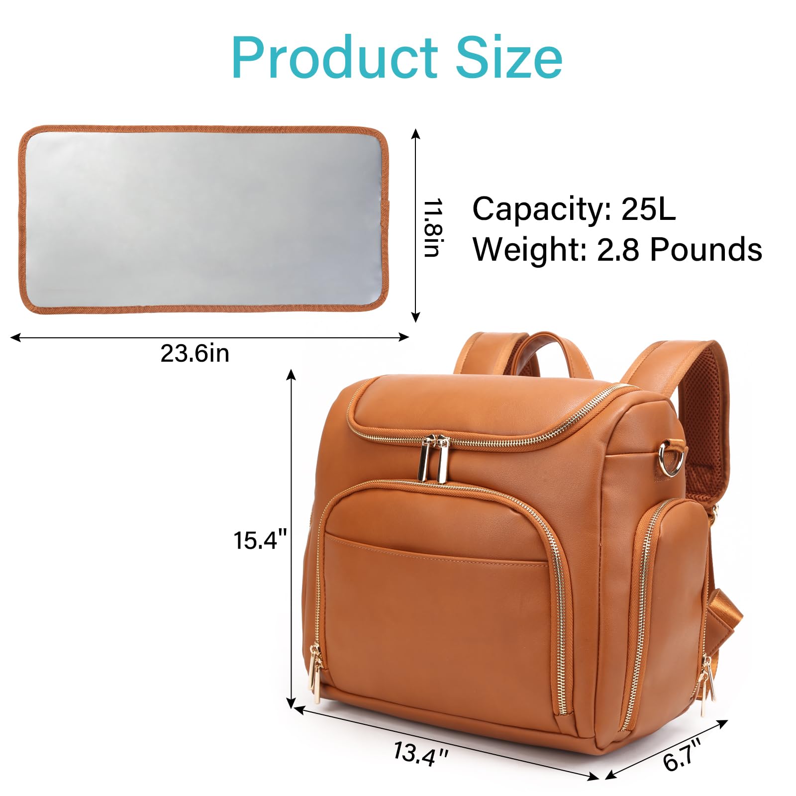 Beaulyn leather diaper bag backpack golden zippers add luxury and durability.
