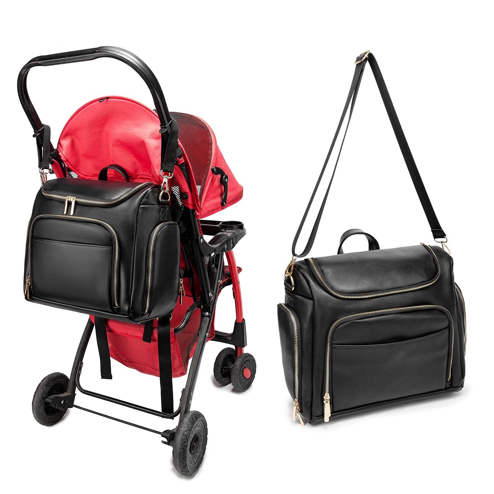 Beaulyn leather diaper bag backpack inside layout with organized pockets for bottles and wipes