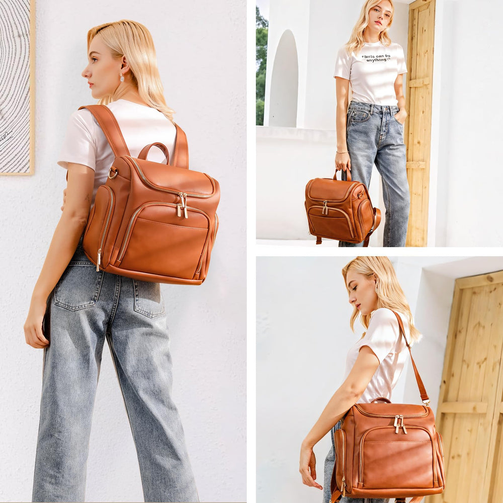 Beaulyn leather diaper bag backpack two stroller straps for hands-free use.