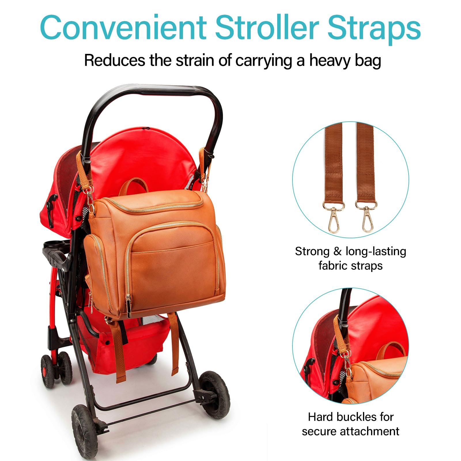 Beaulyn leather diaper bag backpack waterproof inner pocket for wipe-clean convenience.