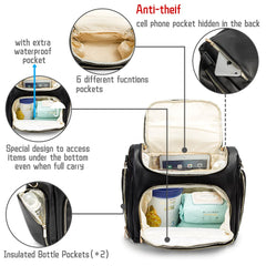 Beaulyn leather diaper bag backpack waterproof pocket protects wipes and small items