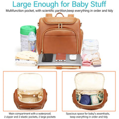 Beaulyn leather diaper bag backpack wider opening for easy item finding.