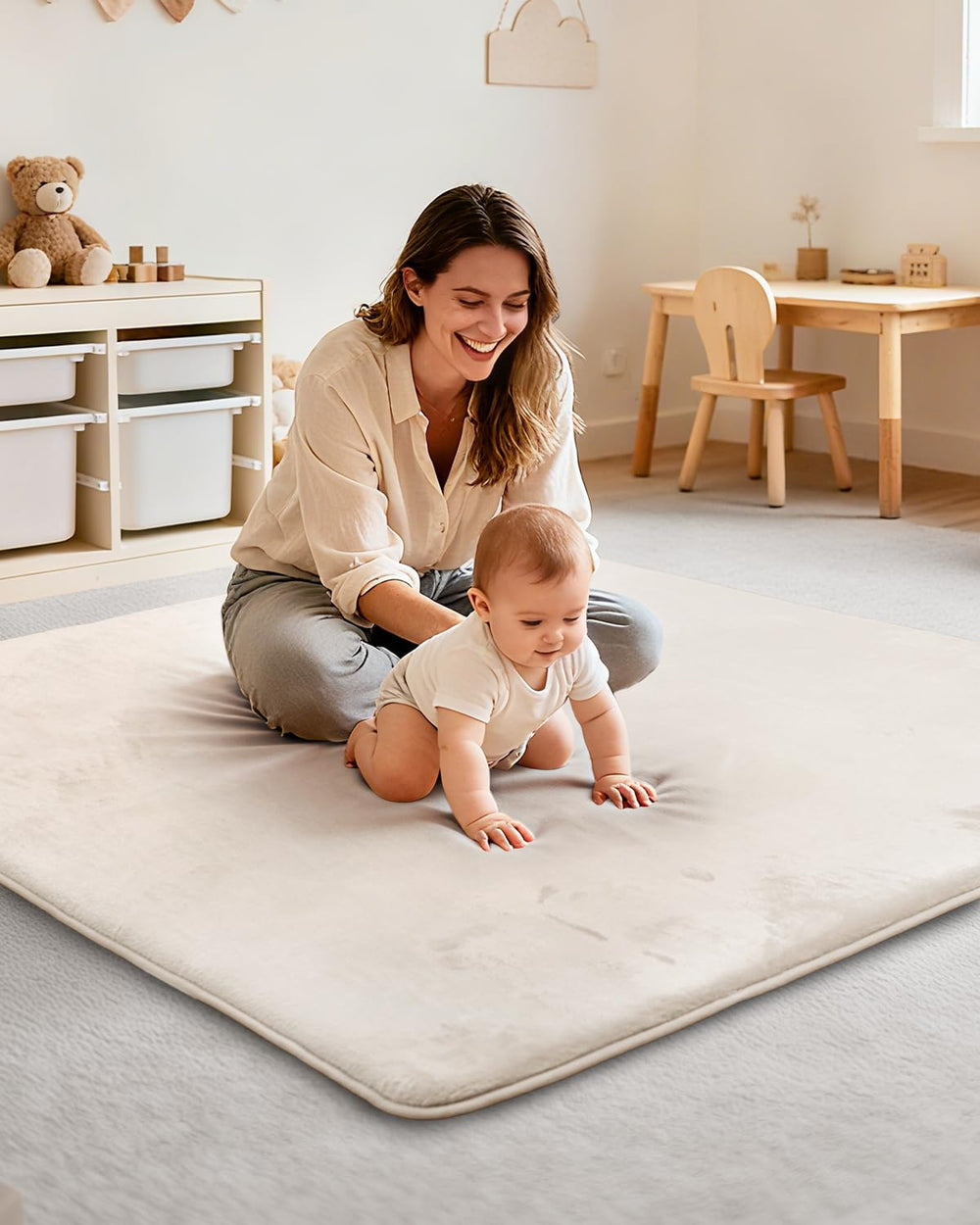 Beavtaens 50 x 50 inch play area fits most playpens and rooms.