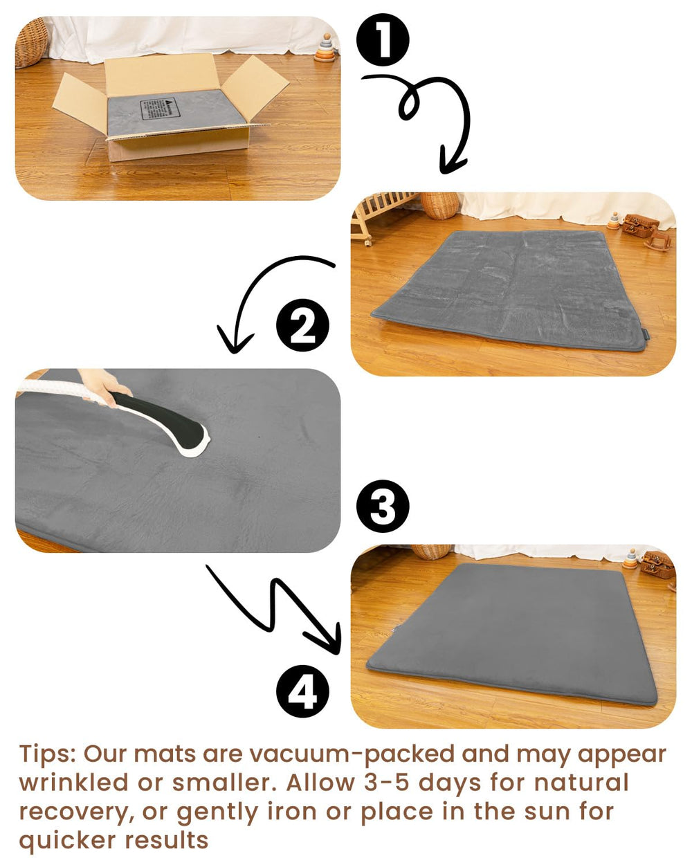 Beavtaens 50x50 inch mat fitting standard playpens for spacious movement.
