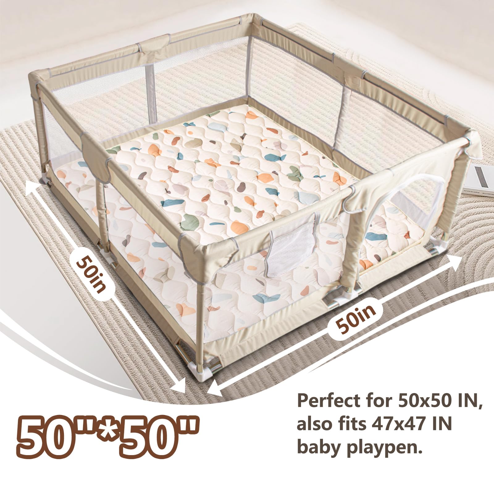 Beavtaens 50x50 playpen conversion highlights a secure, spacious play area.