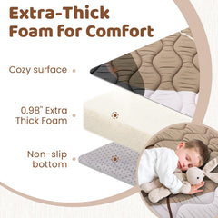 Beavtaens baby play mat foam 1-inch thick for plush cushioning during play.