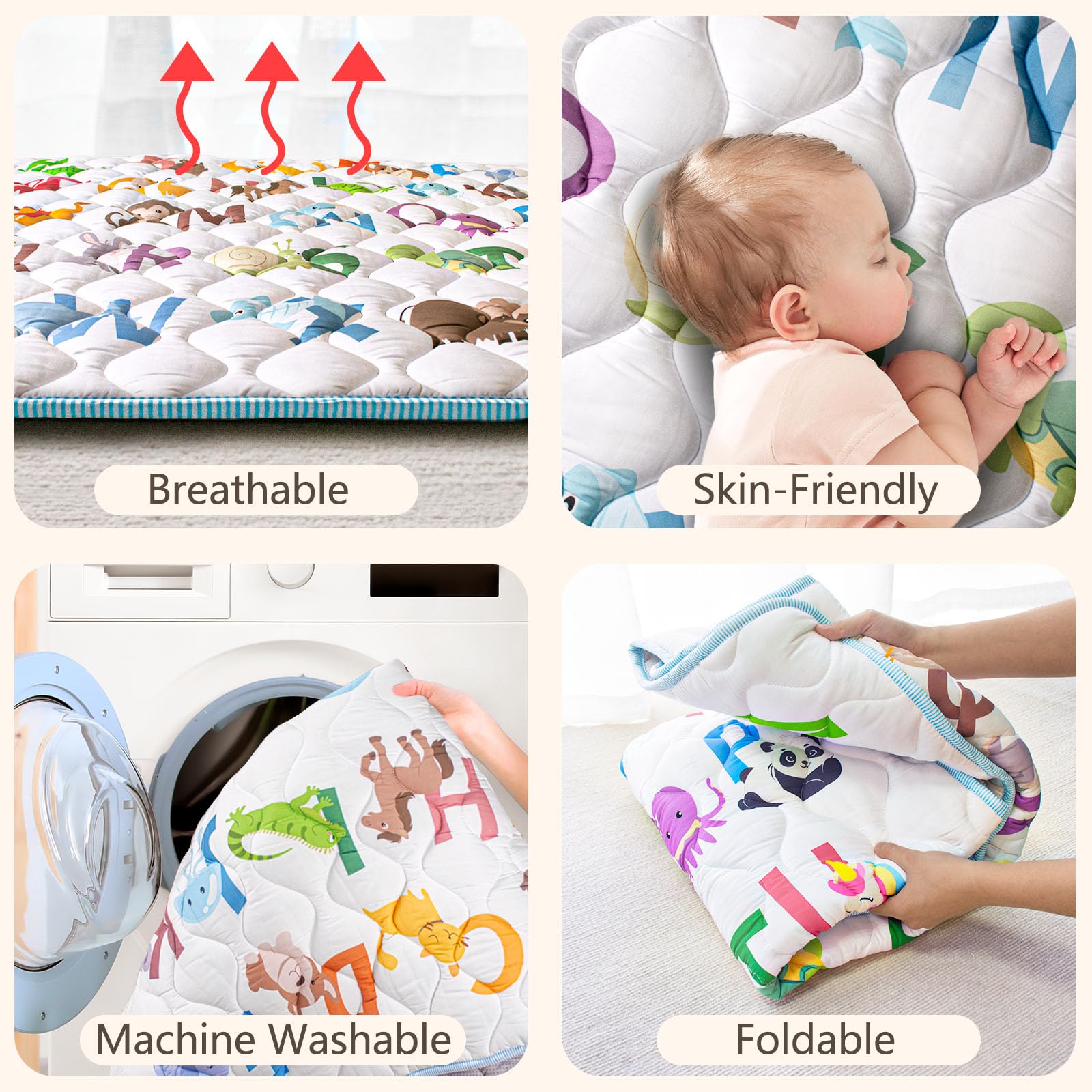 Beavtaens baby play mat pattern design stimulates visual interest.