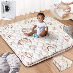 Beavtaens baby play mat roll-up provides a soft, secure surface for crawling.