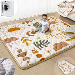 Beavtaens Boho Nature play mat shows expansive 71x59 inch area for spacious baby play