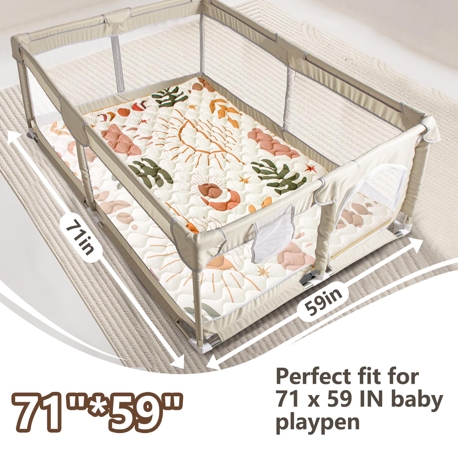 Beavtaens Boho Nature play mat anti-slip underside for stable crawling