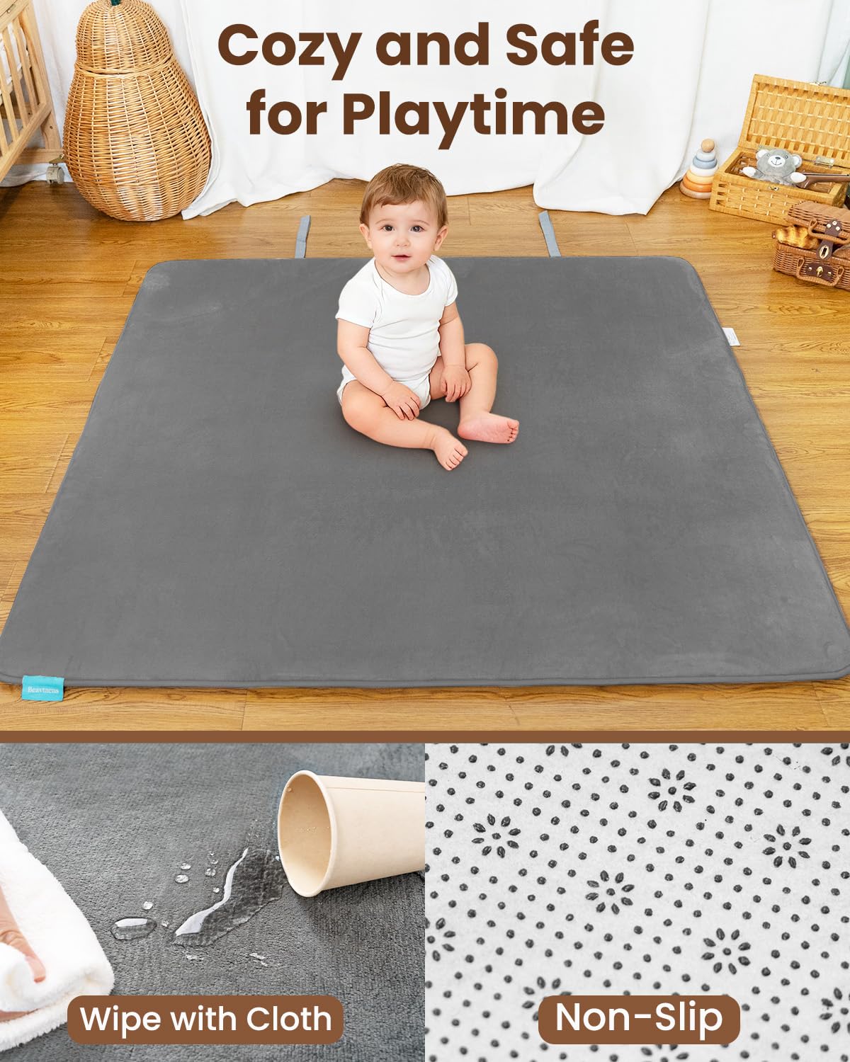 Beavtaens play mat with elastic storage strap enabling easy transport.