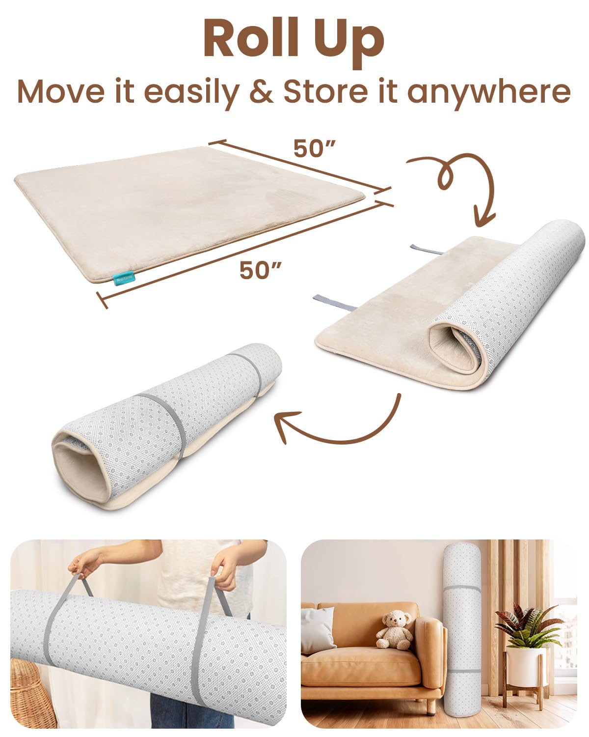 Beavtaens play mat showing the elastic strap for tidy storage and portability.