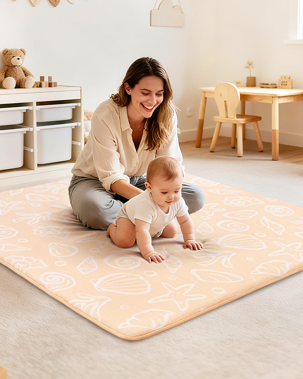 Beavtaens 50-inch mat fits a 50-inch playpen for extra space.