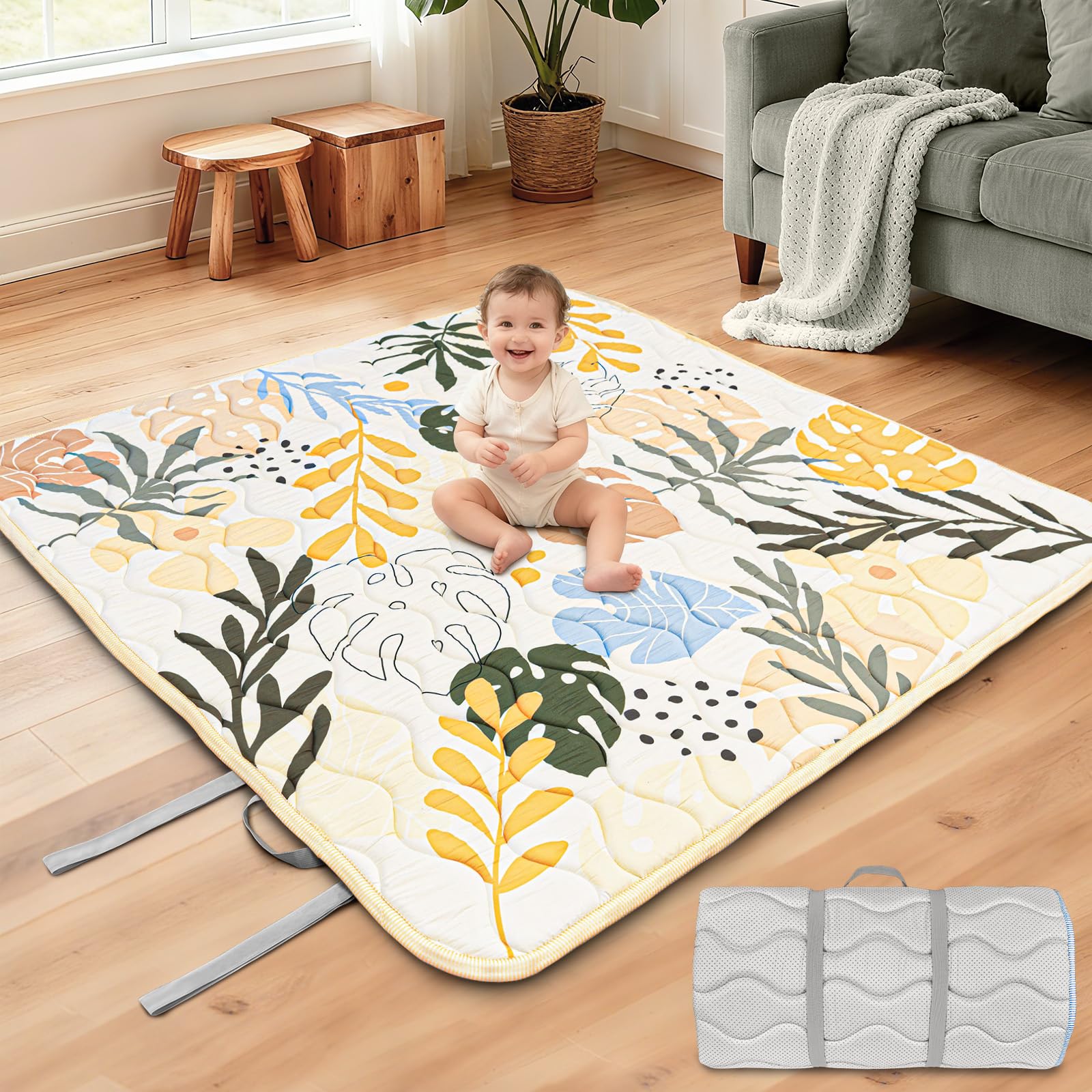 Beavtaens Leaf baby play mat folded with handle for easy transport