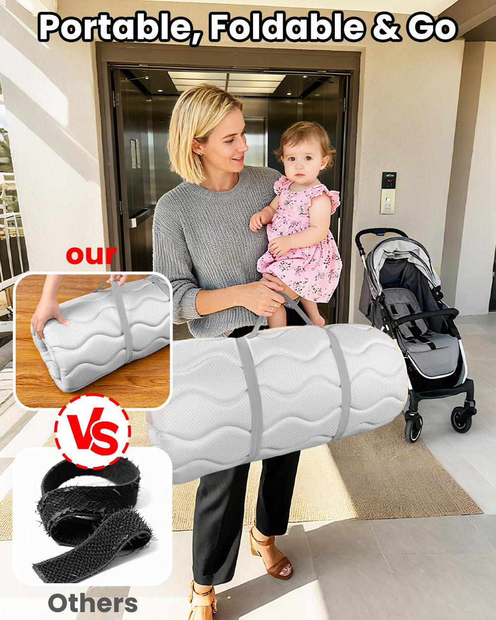 Beavtaens Leaf play mat rolled for compact storage after outdoor use