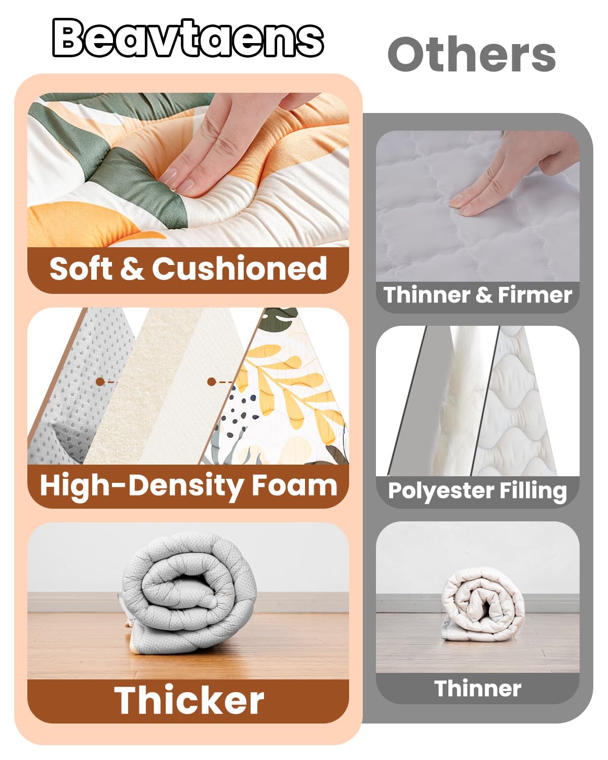 Beavtaens Leaf thickened foam mat provides soft cushioning during tummy time