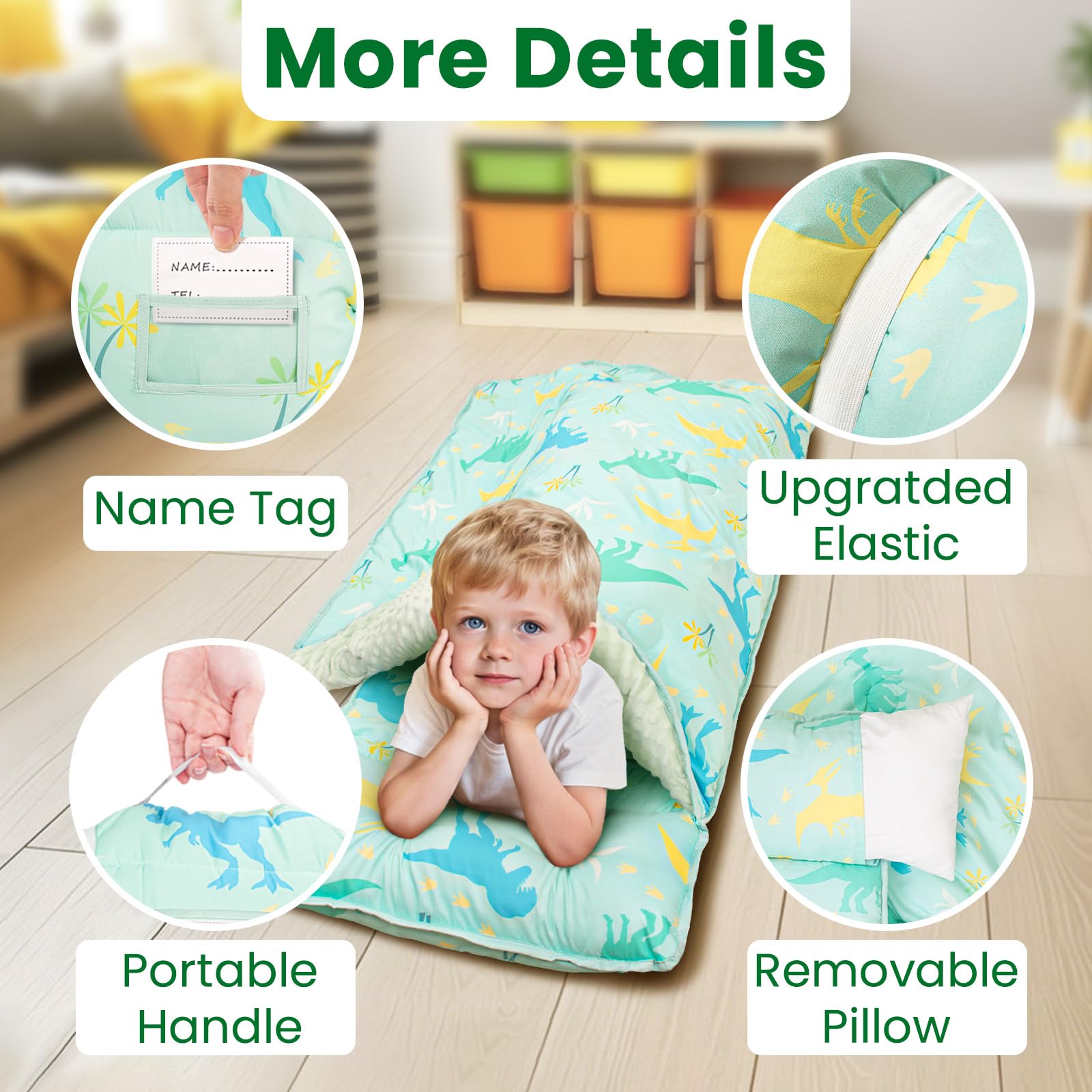 Beavtaens nap mat with portable handle for easy transport between activities.