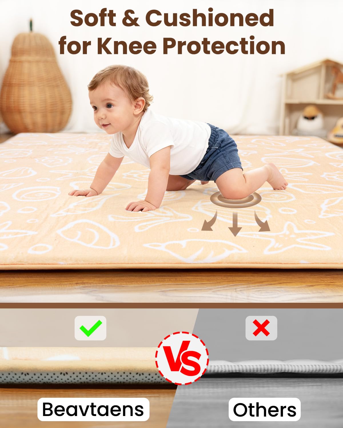 Beavtaens soft flannel surface offers gentle touch for tummy time.