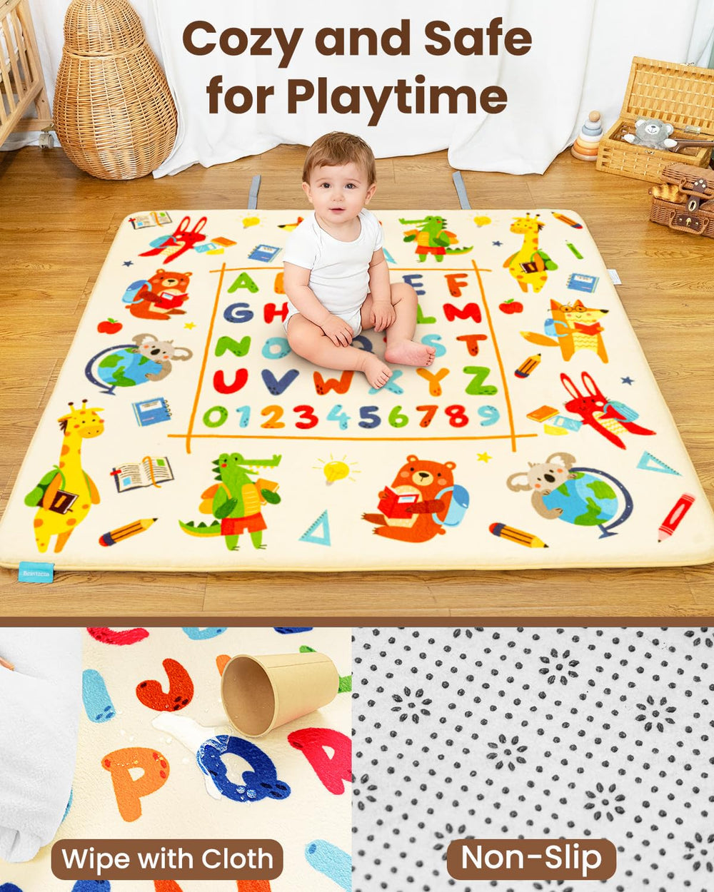Beavtaens soft flannel surface provides cozy tummy-time comfort.