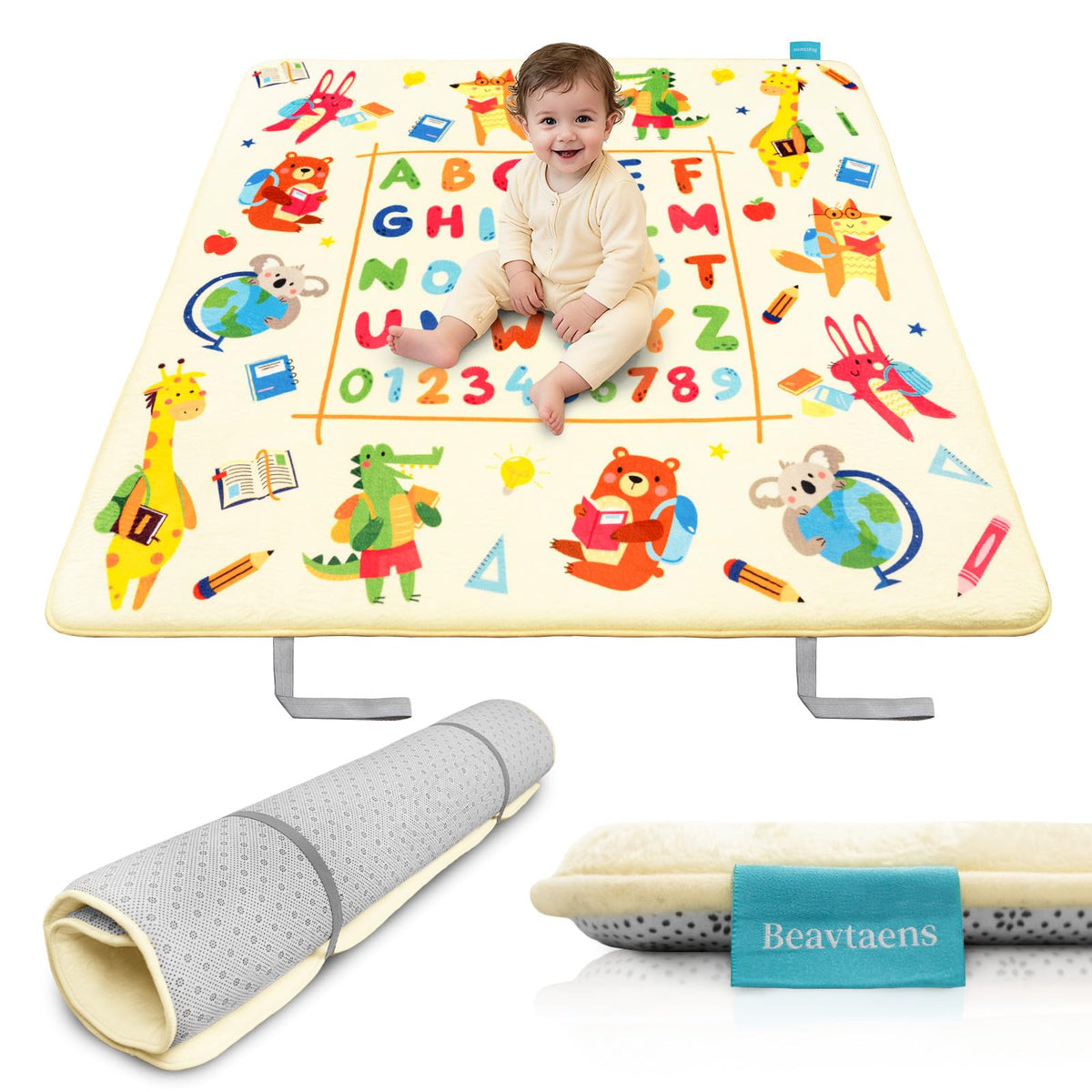 Beavtaens ultra thick flannel play mat folded for easy transport and storage.