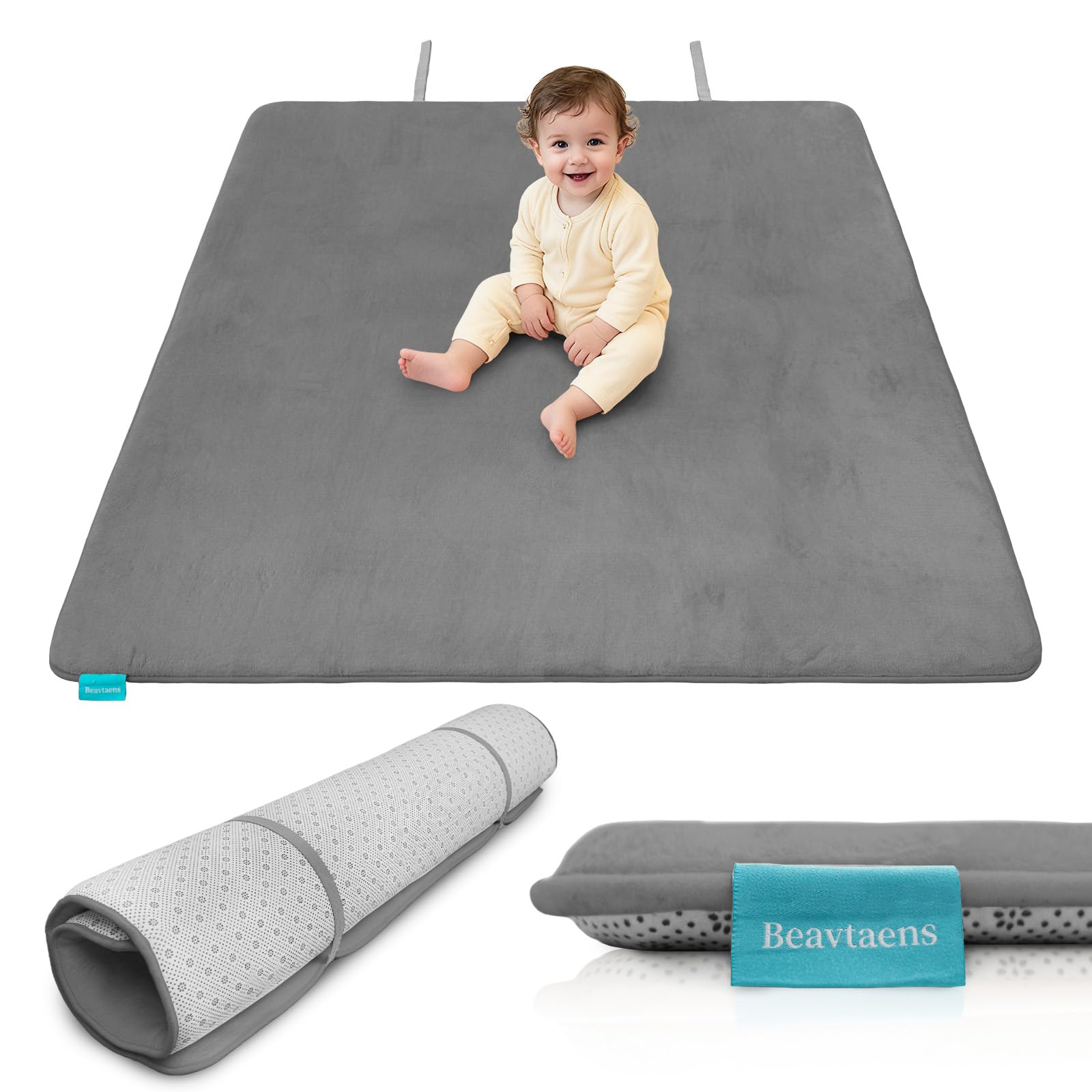 Beavtaens Ultra Thick Flannel Baby Play Mat laid flat for comfy tummy time.