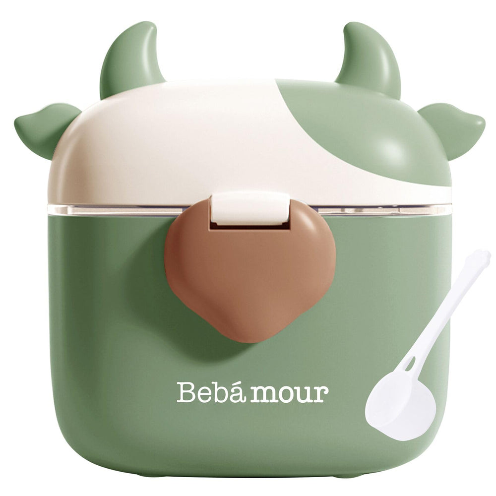 Bebamour baby formula dispenser with airtight lid for travel safety.