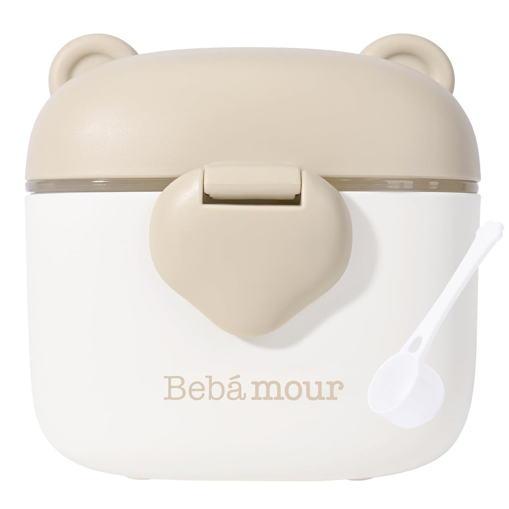 Bebamour baby formula dispenser on the go, ideal for travel feeds.