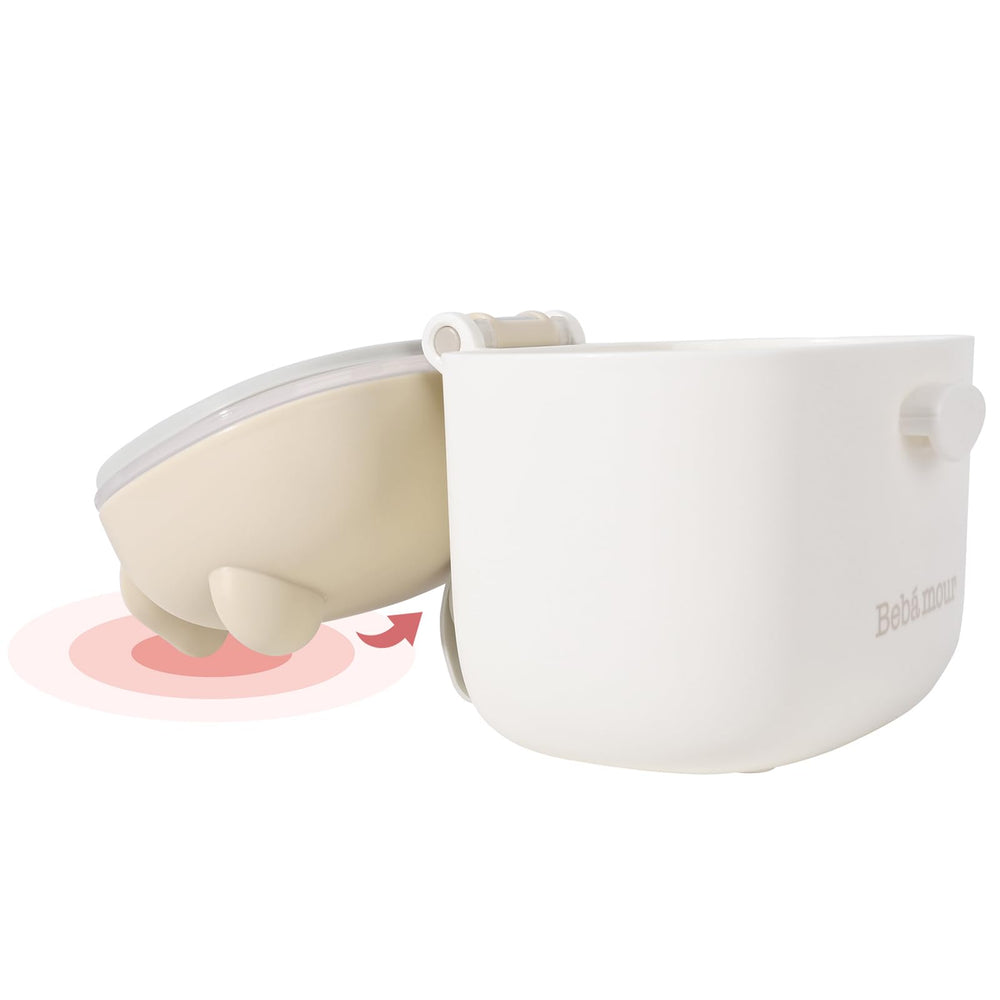 Bebamour dispenser with measuring spoon helps portion accuracy.