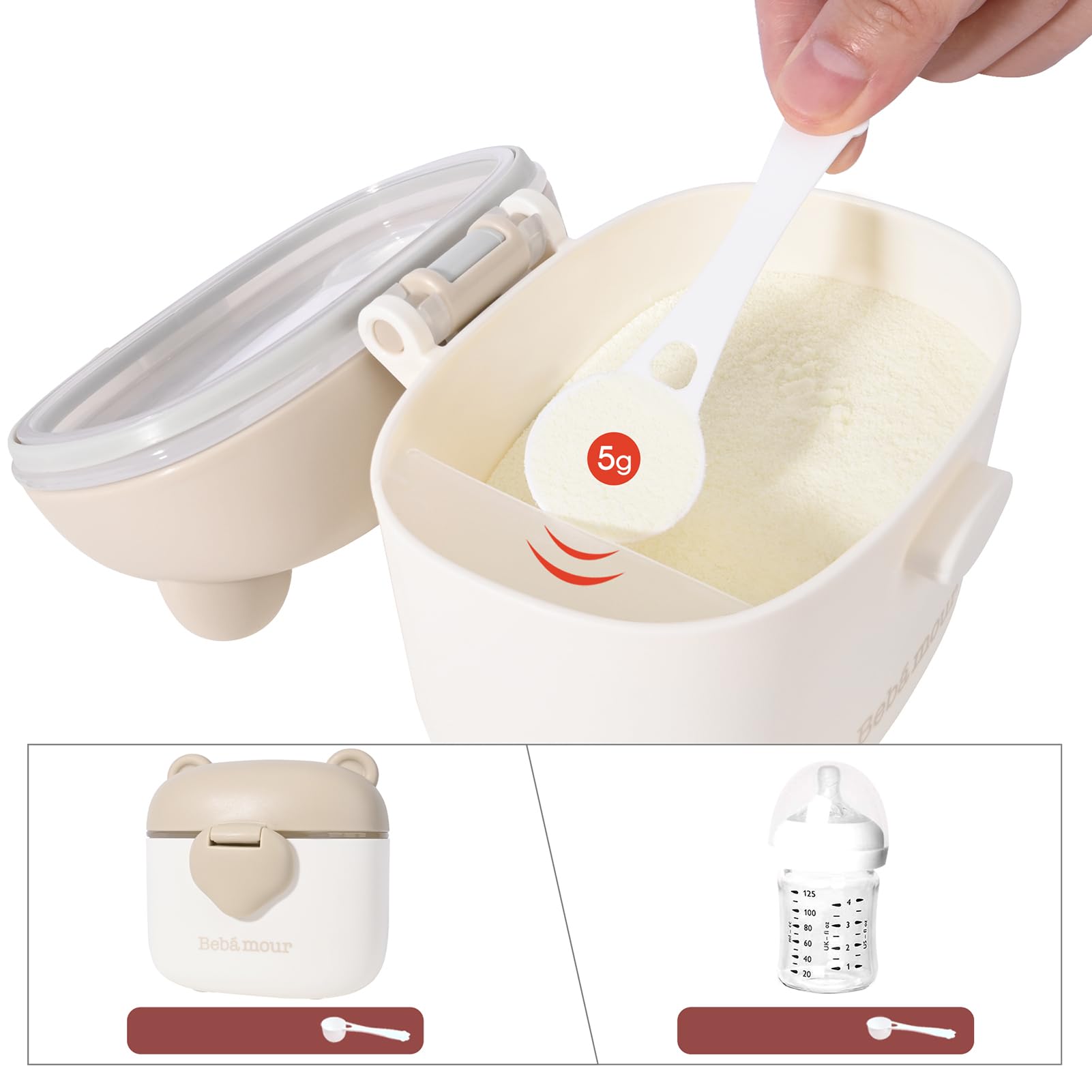 Bebamour formula container doubles as a snack storage solution.