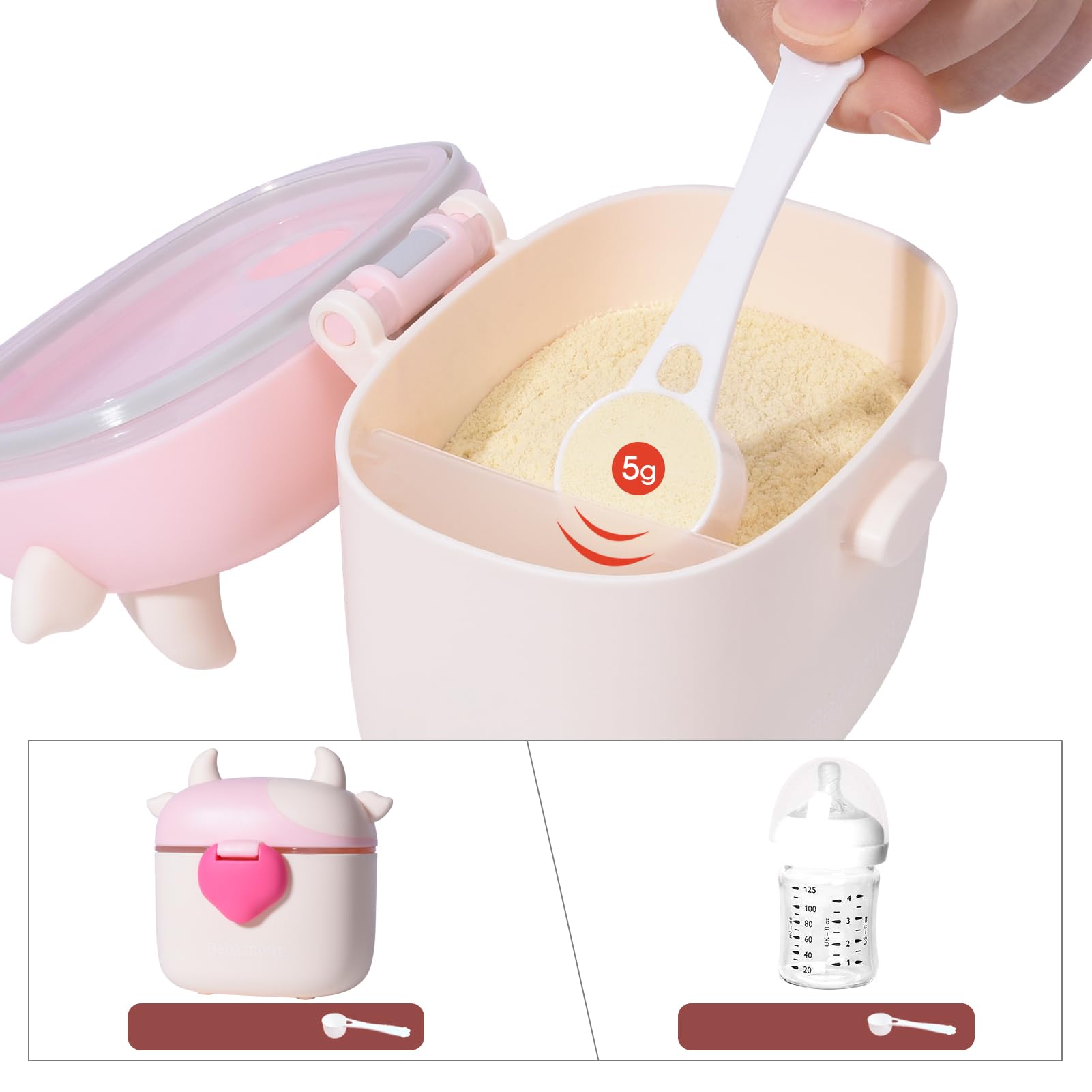 Bebamour formula container with scoop and visible portion indicators