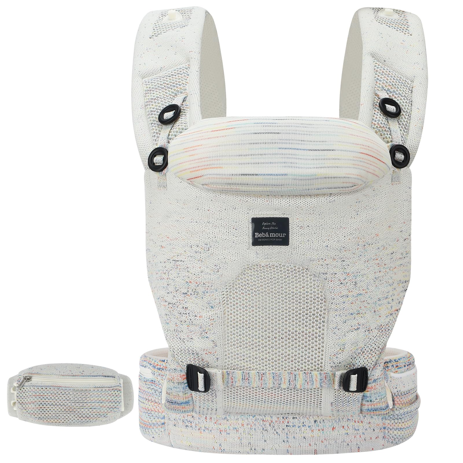 Bebamour Knit Baby Carrier cream front view showing close-contact design and breathable fabric