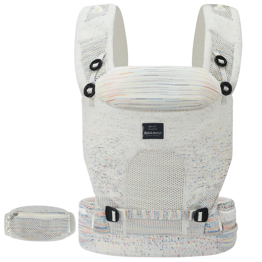 Bebamour Knit Baby Carrier cream front view showing close-contact design and breathable fabric