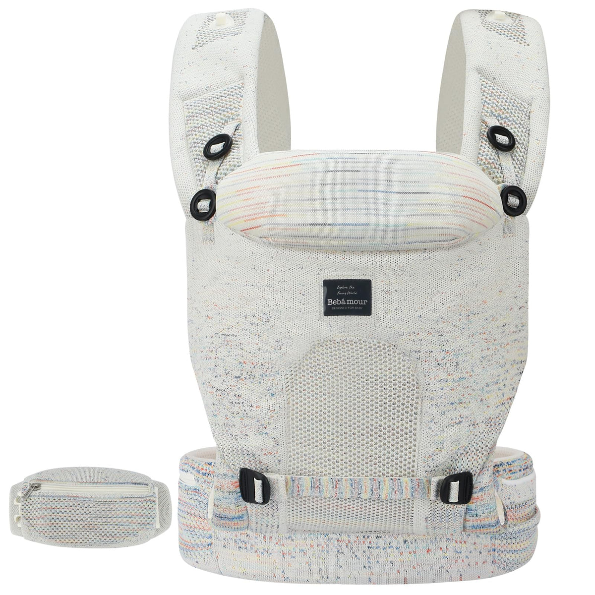 Bebamour Knit Baby Carrier cream front view showing close-contact design and breathable fabric
