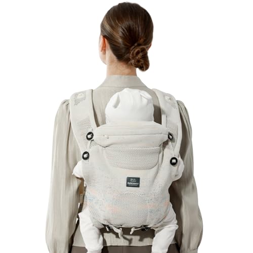 Bebamour Knit Baby Carrier cream head cover protecting baby from sun exposure