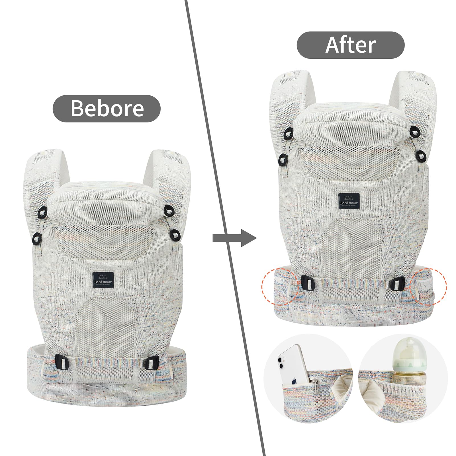 Bebamour Knit Baby Carrier cream newborn-to-toddler sizing for growing baby