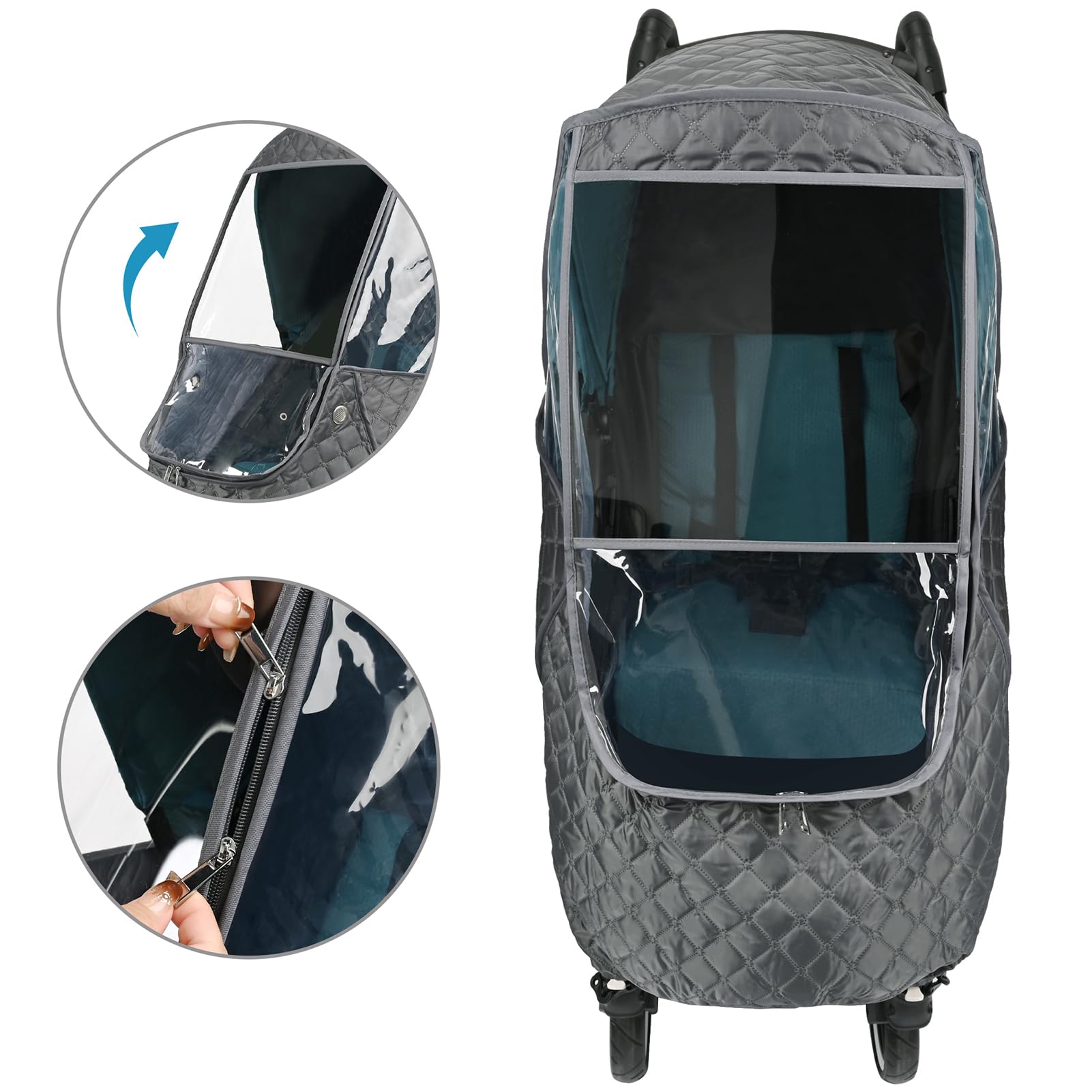 Bebamour rain cover PVC window provides clear visibility for baby.