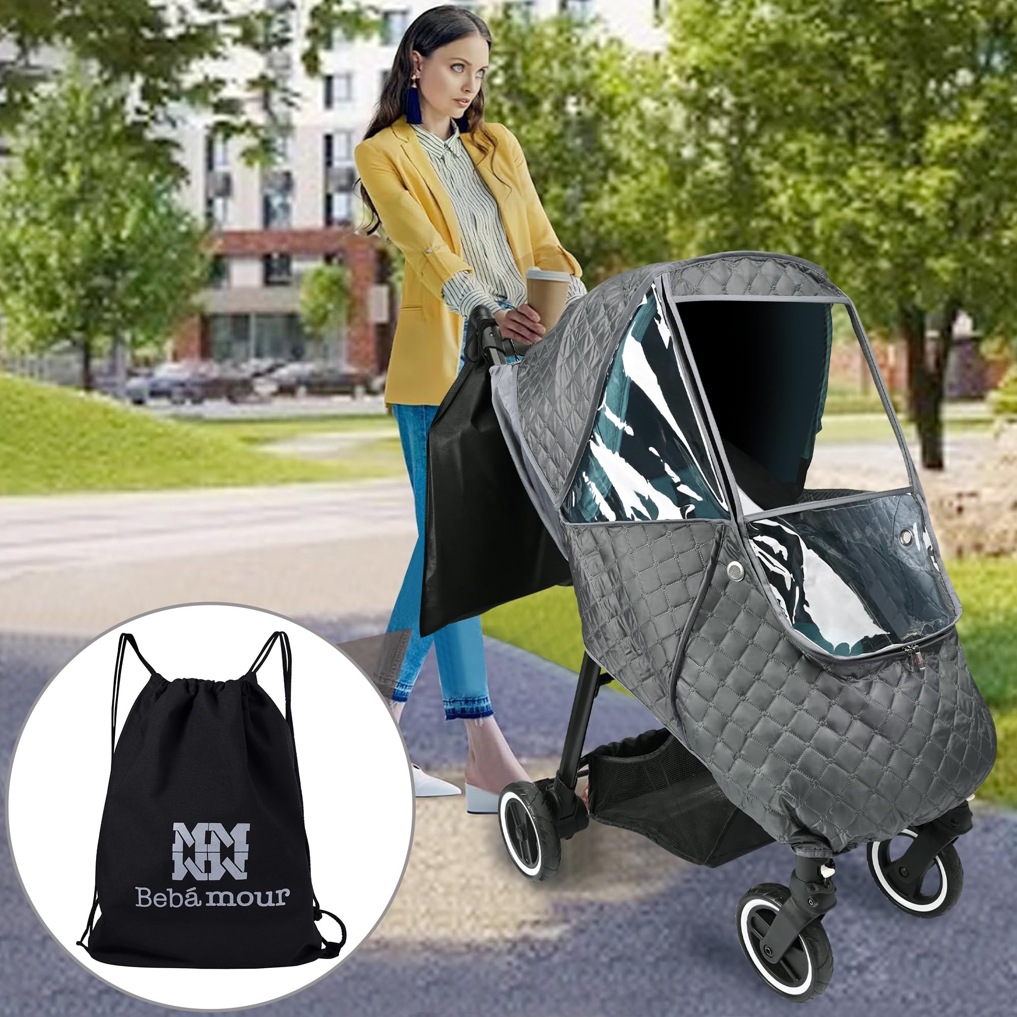 Bebamour rear storage pockets keep bottles and toys handy.