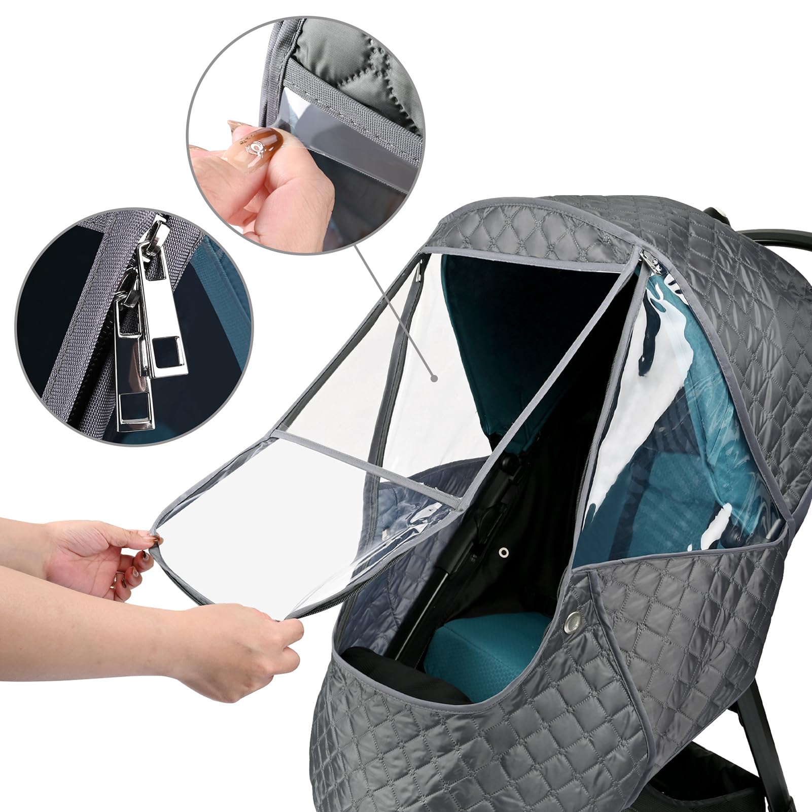 Bebamour universal-fit rain cover fits most strollers and joggers.