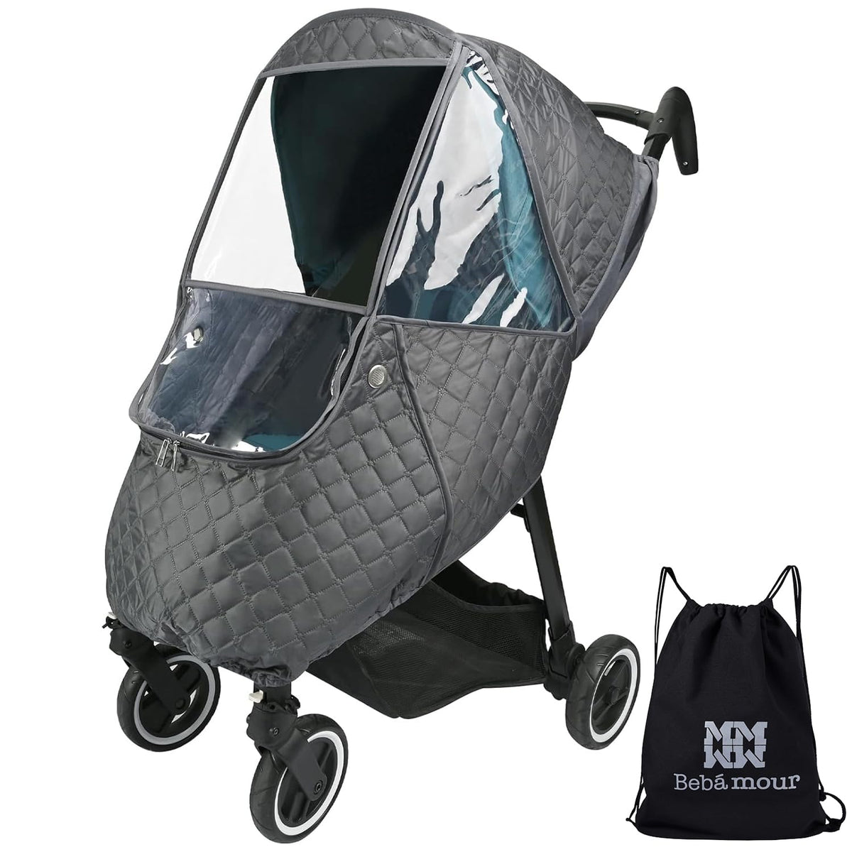 Bebamour stroller rain cover with waterproof fabric for all-weather protection.