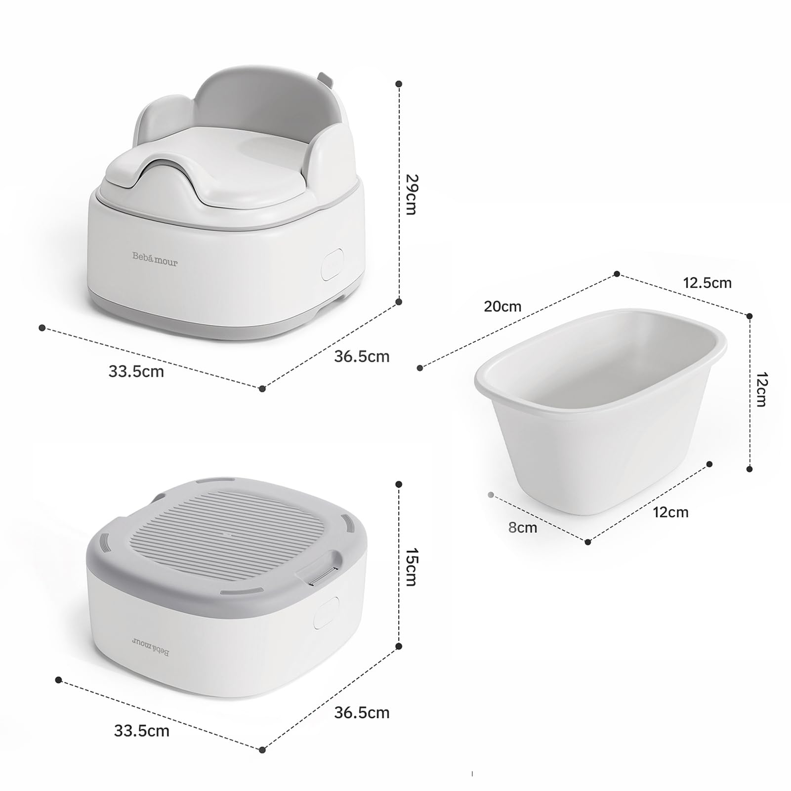 Bebamour toilet collar attachment adapts to standard toilets for versatility.