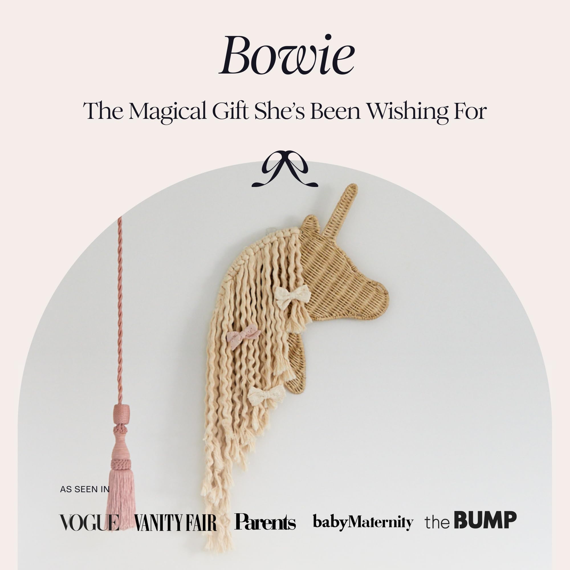 Bebe Bask Bowie the Unicorn handcrafted detail showcases unique artisan charm for nursery decor.