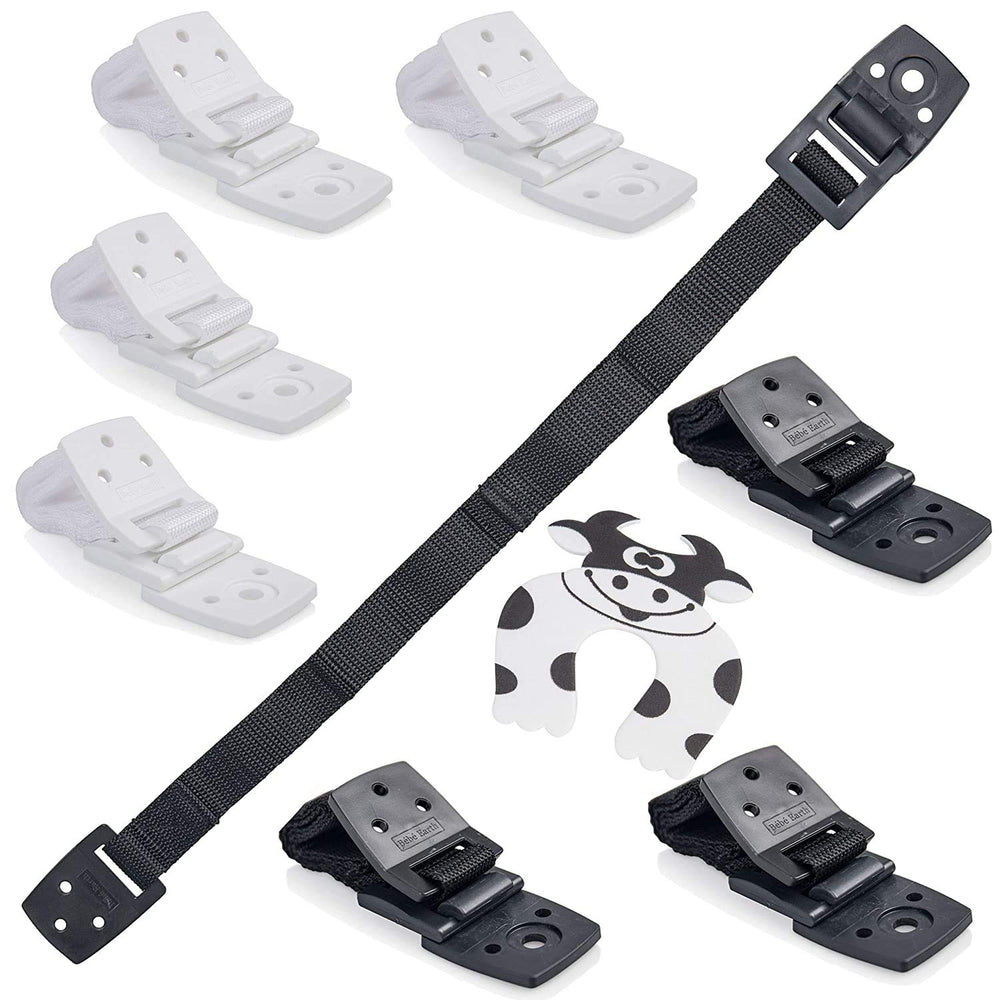 Bebe Earth furniture anti-tip straps securing a tall dresser for stability